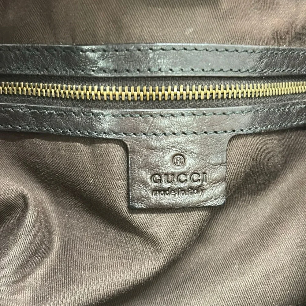 Gucci Jockey Hobo Tote Bag 203546 Beige Dark Brown Jacquard Leather